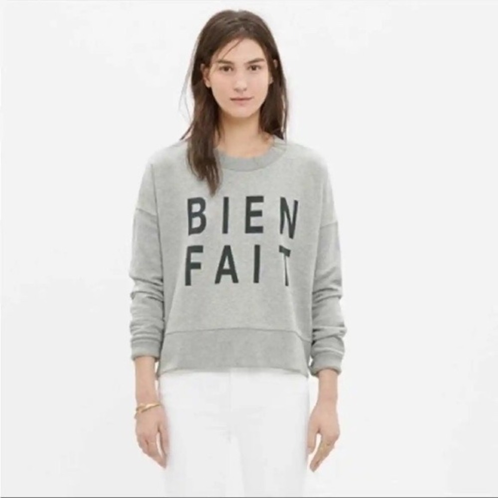 Madewell Bien Fait Graphic Grey Side Zip Cotton Sweatshirt Sizeā XS